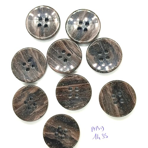9 boutons résine marron pailleté - 27mm - abd1435