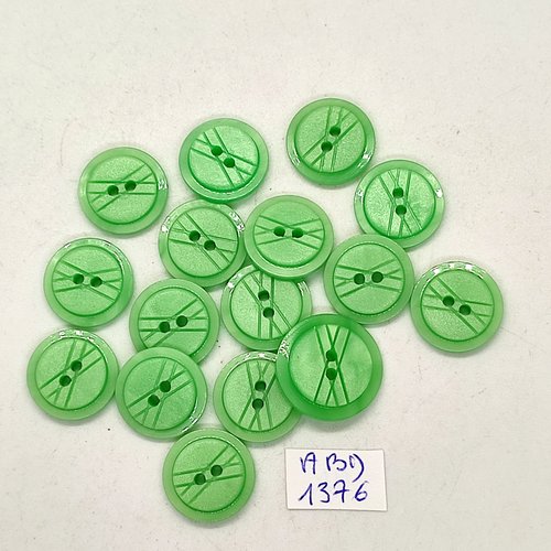 16 boutons résine vert - 15mm - abd1376