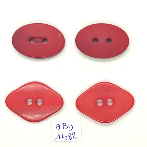 4 boutons résine rouge - 25x30mm et 21x32mm - abd1482