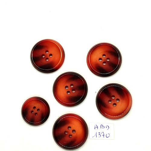 6 boutons résine marron - 28mm et 18mm - abd1370