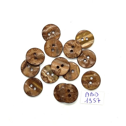 15 boutons résine marron - 15mm - abd1357