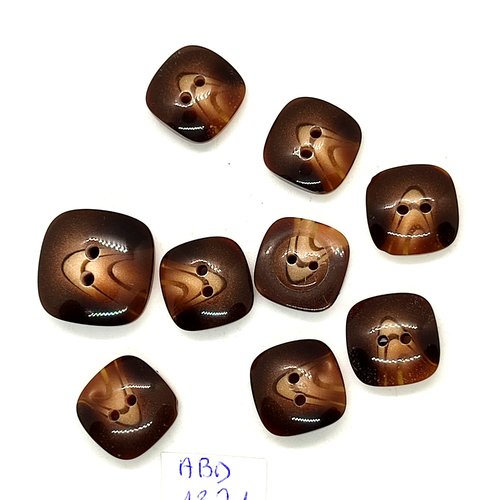 9 boutons résine marron - 20x20mm et 15x15mm - abd1371
