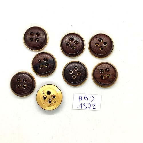 8 boutons résine marron et doré - 18mm - abd1372