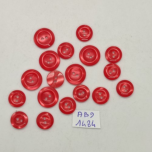18 boutons résine rouge et rose dessous - 14mm et 11mm - abd1484