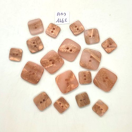 18 boutons résine rose - 19x19mm - 14x14mm et 12x12mm - abd1462