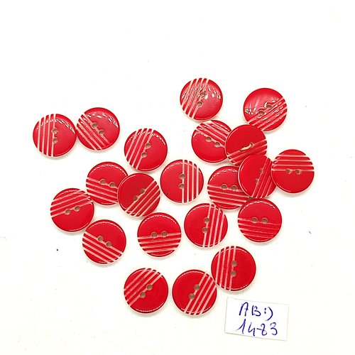 21 boutons résine rouge et blanc - 18mm - abd1483