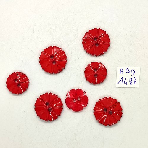 7 boutons résine rouge - 18/19mm et 15mm - abd1487