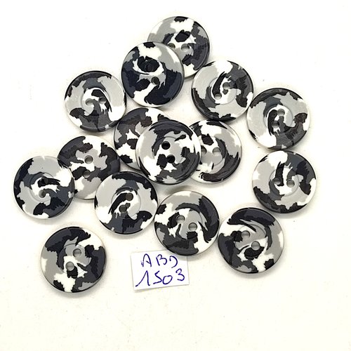 15 boutons résine noir gris et blanc - 17/18mm - abd1503