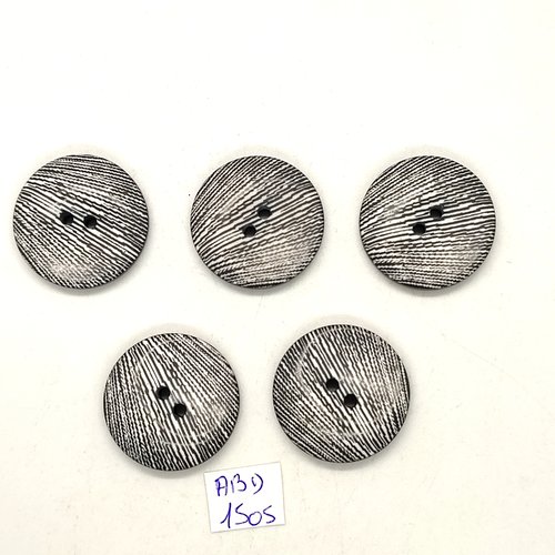5 boutons résine gris et blanc - 28mm - abd1505