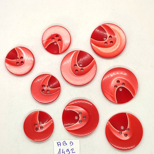 9 boutons résine rouge - 27mm et 22mm - abd1492