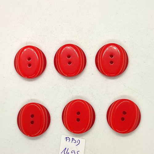6 boutons résine rouge - 22mm - abd1495