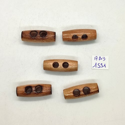 5 boutons brandebourg en bois marron - 11x30mm - bri1531