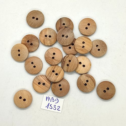20 boutons en bois marron - 15mm - abd1532