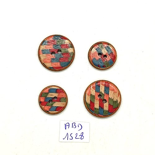 4 boutons en bois multicolore - 23mm et 18mm - abd1528
