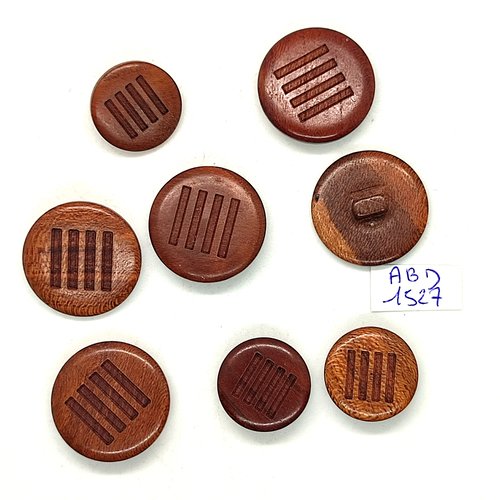 8 boutons en bois marron foncé - 23mm et 18mm - abd1527