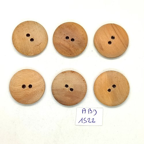 6 boutons en bois marron - 28mm - abd1522