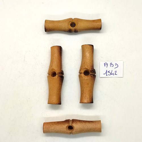4 boutons brandebourg en bois marron - 13x48mm - abd1542
