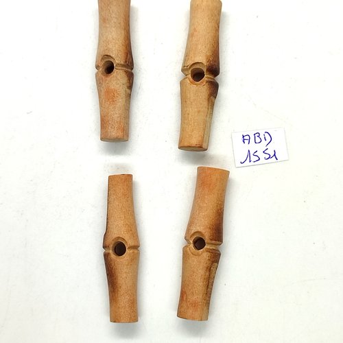 4 boutons brandebourg en bois marron - 12x47mm - abd1551