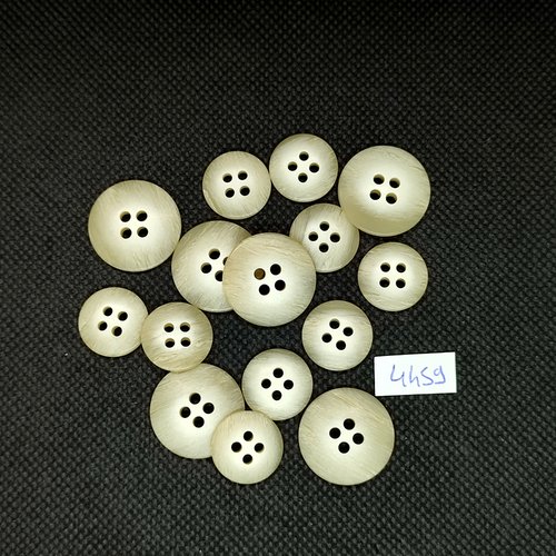 15 boutons en résine beige clair - 19mm et 15mm - tr4459