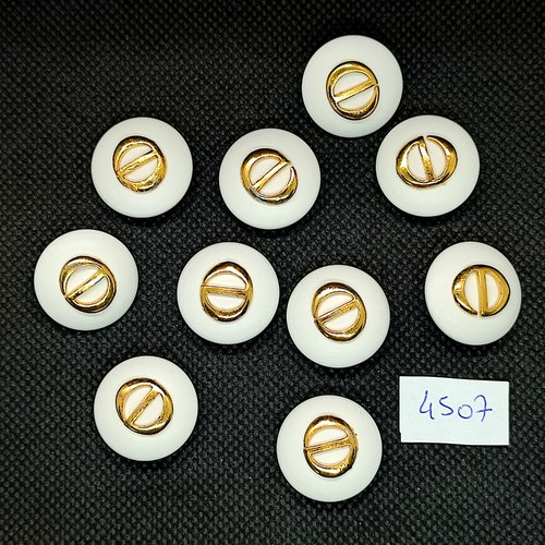 10 boutons en résine blanc et doré - 20mm - tr4507