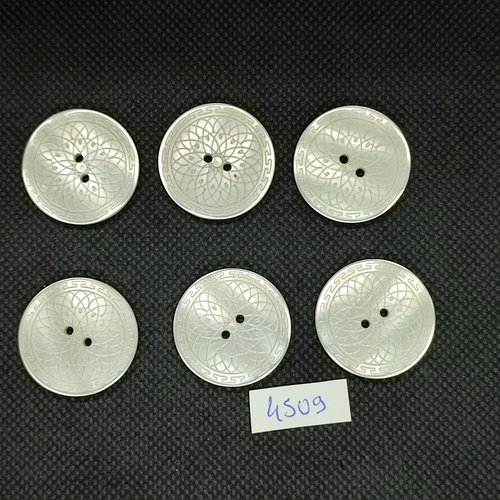 6 boutons en résine blanc - 25mm - tr4509