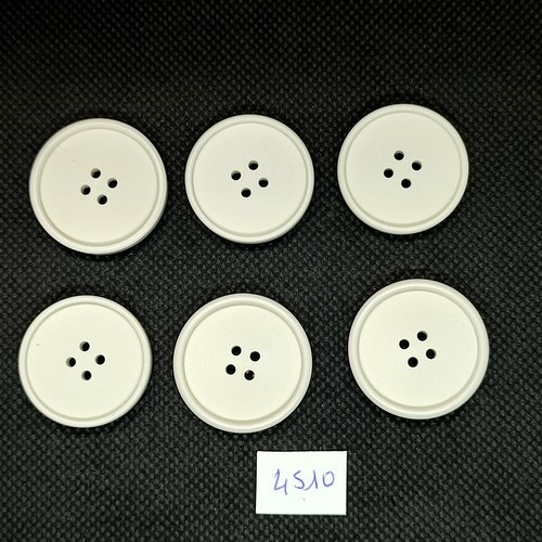 6 boutons en résine blanc - 28mm - tr4510