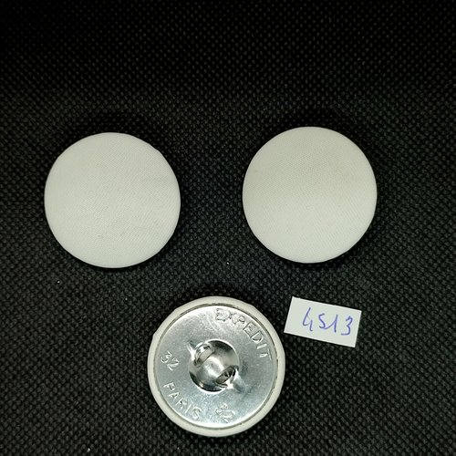 3 boutons en passementerie blanc et métal argenté dessous - 32mm - tr4513