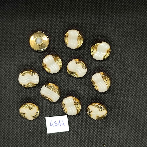 11 boutons en résine blanc et doré - 15mm - tr4514