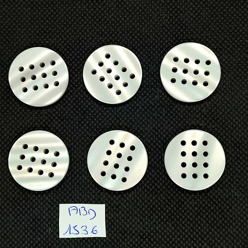 6 boutons en résine blanc - 23mm - abv1536