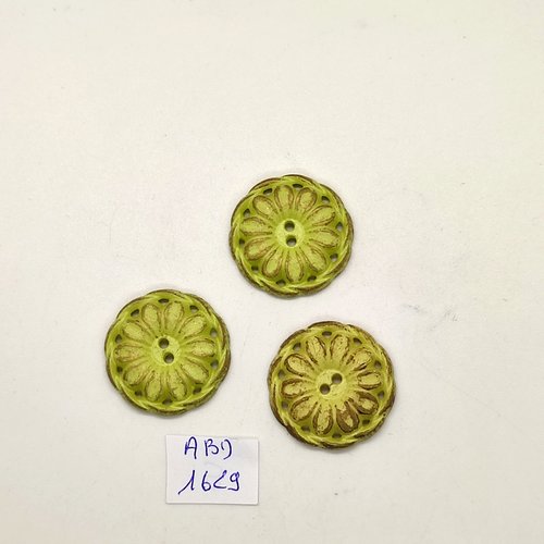 3 boutons en résine vert et doré - 25mm - abd1629