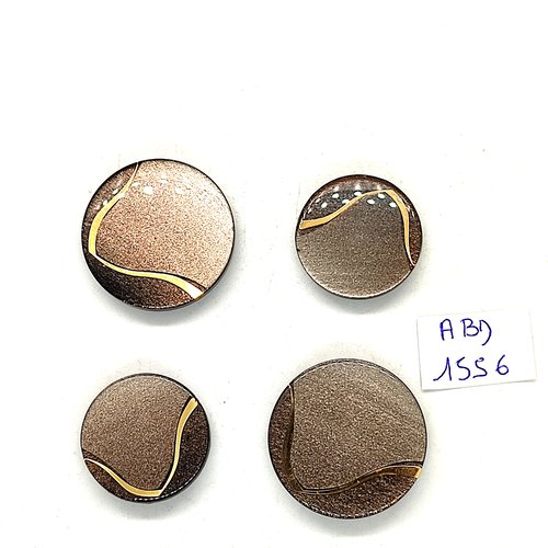 4 boutons en résine marron clair et doré - 27mm et 22mm - abd1556