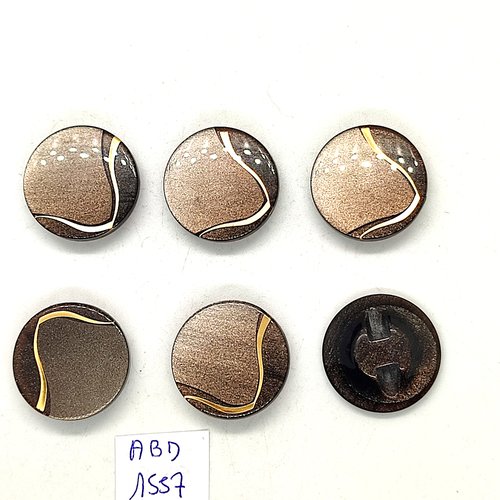 6 boutons en résine marron clair et doré - 22/23mm - abd1557