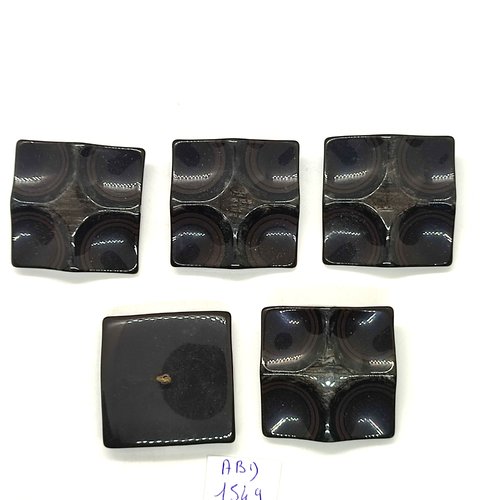5 boutons en résine marron foncé - 36x36mm - abd1549