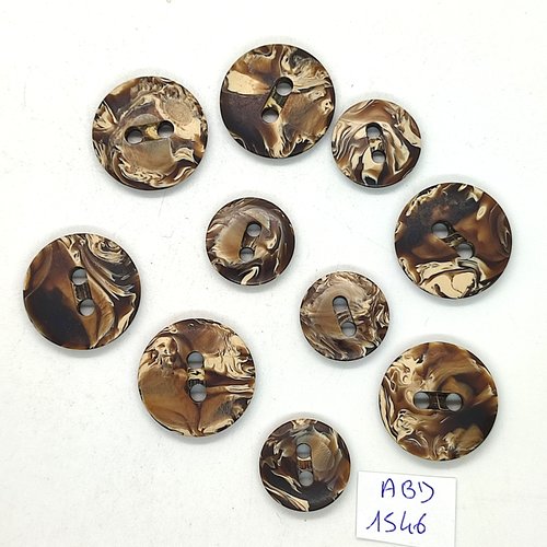 10 boutons en résine marron et beige - 18mm et 23mm - abd1546