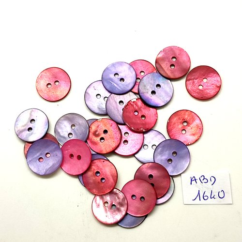 27 boutons en nacre rose et lilas - 15mm - abd1640
