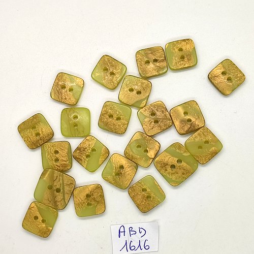 15 boutons en résine vert et doré - 18x18mm et 14x14mm - abd1617