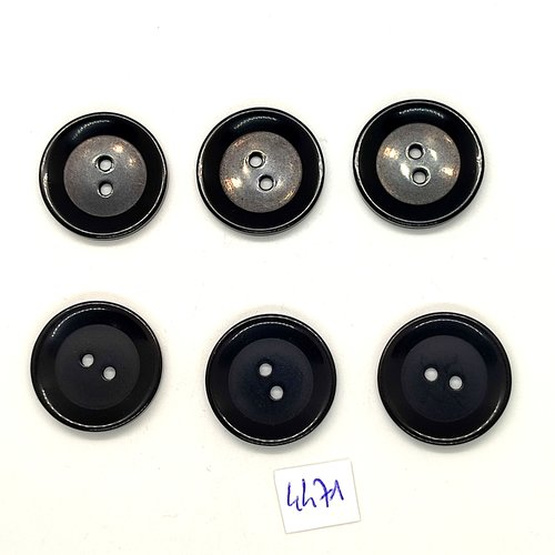 6 boutons en résine noir - 23mm - tr4471