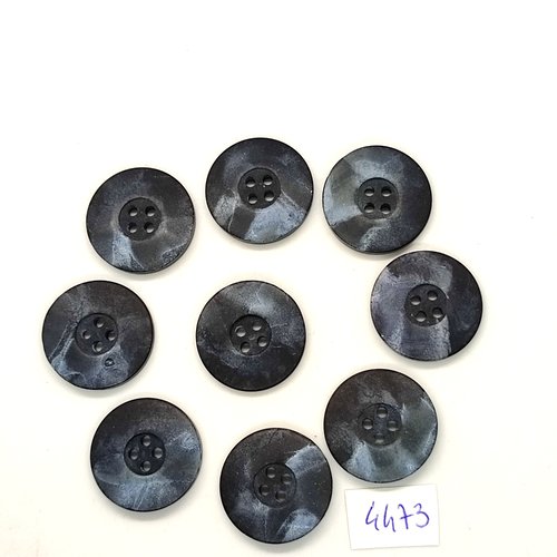 9 boutons en résine gris / bleu - 22mm - tr4473