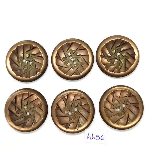 6 boutons en résine marron - 36mm - tr4496