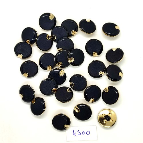28 boutons en résine noir et doré - 15mm - tr4500