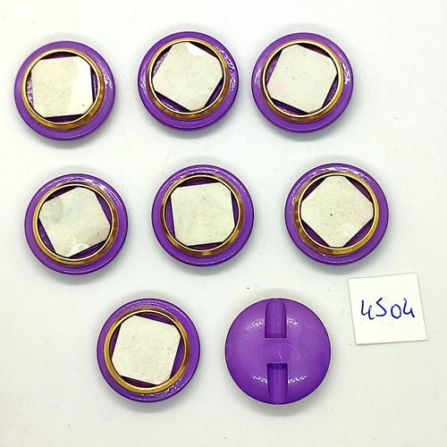 8 boutons en résine lilas doré et blanc - 22mm - tr4504