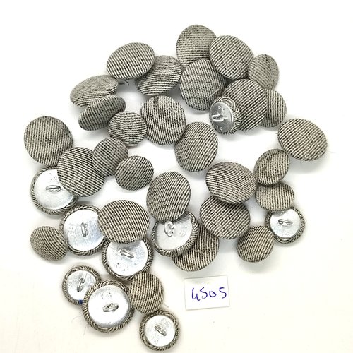 37 boutons en passementerie gris et métal argenté - 18mm et 14mm  - tr4505