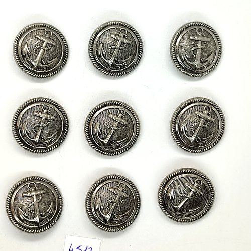 9 boutons en résine argenté - une ancre - 25mm  - tr4517