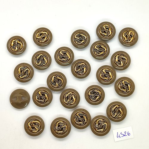 23 boutons en résine taupe et doré - 18mm  - tr4526