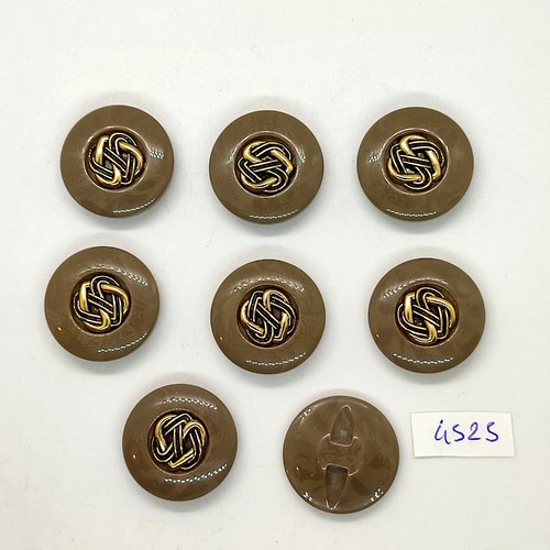 8 boutons en résine taupe et doré - 22mm  - tr4525