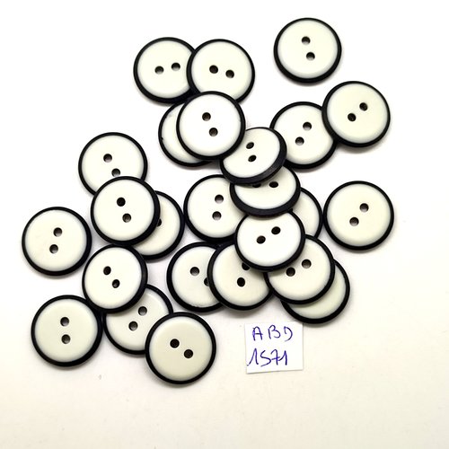 25 boutons en résine blanc et noir - 18mm - abv1571