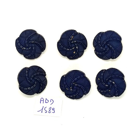 6 boutons en résine bleu foncé - 23mm - abv1589