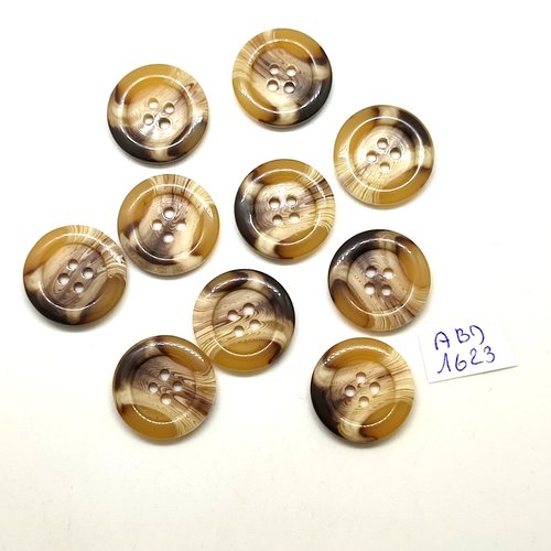 10 boutons en nacre marron et beige - 21mm - abv1623