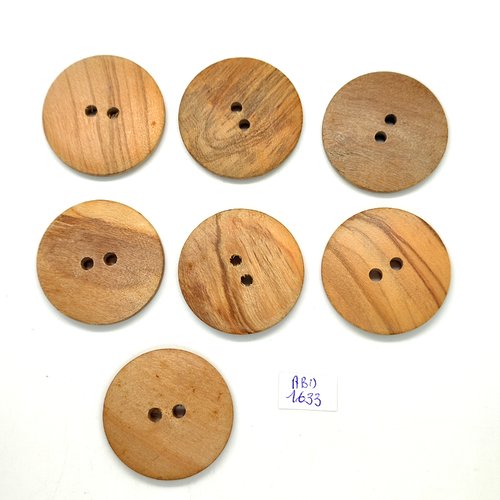 7 boutons en bois marron - 38mm - abd1533
