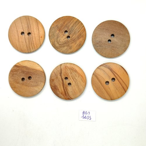 6 boutons en bois marron - 38mm - abd1533